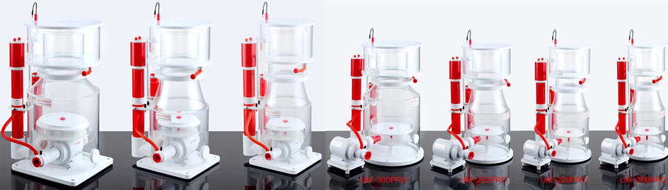 Aquarium skimmer size guide showing SeaTorch Ultra Marine models for different tank volumes