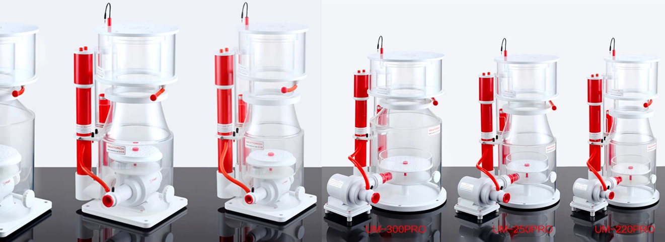 Aquarium skimmer size guide showing SeaTorch Ultra Marine models for different tank volumes