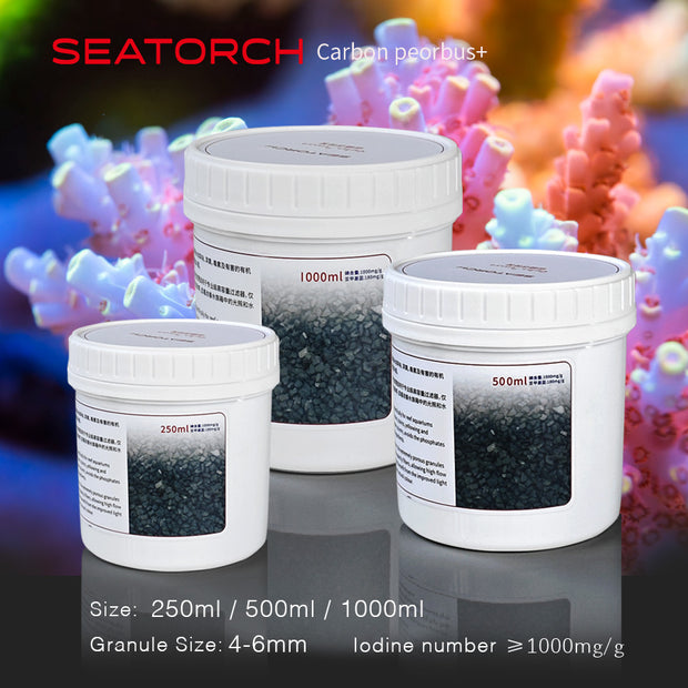 Granular activated carbon
Reef aquarium carbon
Marine aquarium activated carbon
Aquarium water purification media
Reef tank carbon media
Activated carbon for SPS reef tanks
Aquarium toxin remover
Reef aquarium filtration media
Low phosphate activated carbon
Aquarium odor remover
Carbon reactor media
SeaTorch Carbon Peorbus+