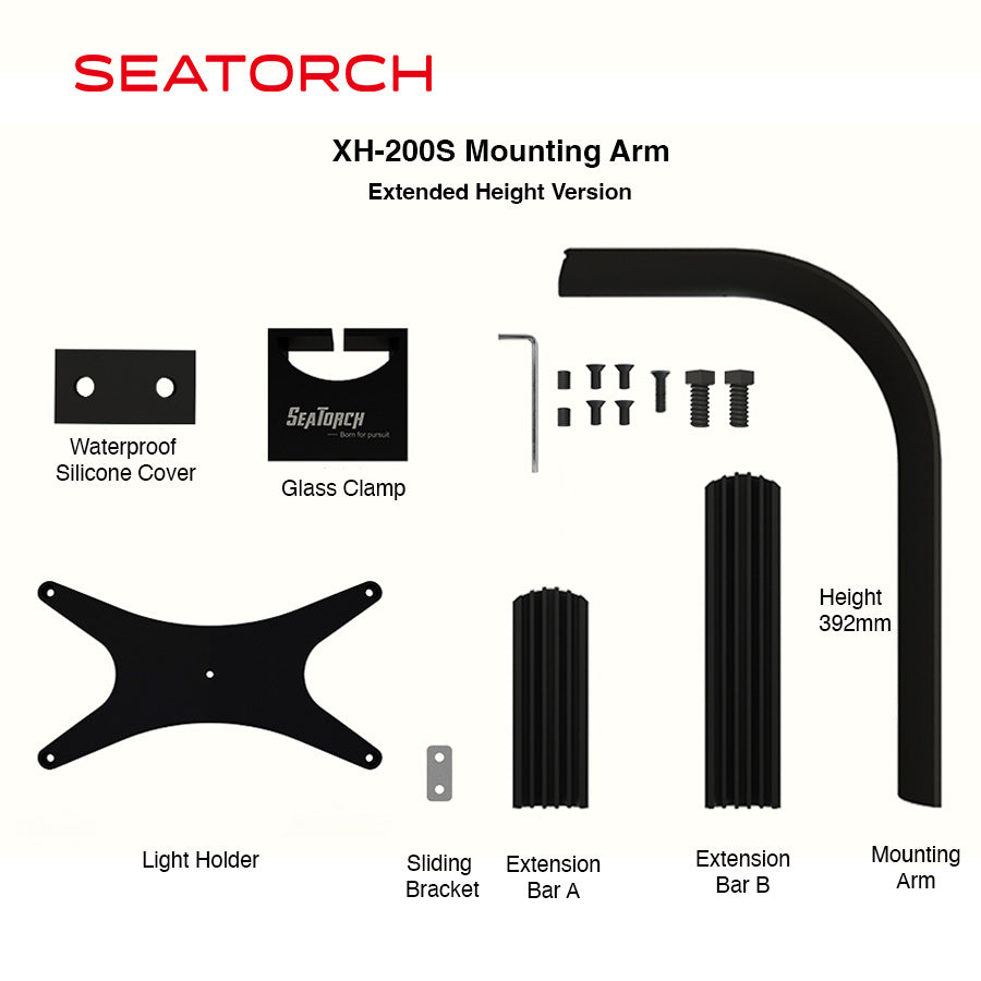 aquarium light mounting arm, reef tank light bracket, LM35 Pro mounting system, aquarium LED light holder, rimless tank light mount, marine aquarium lighting accessory, Seatorch mounting arm, reef aquarium light support