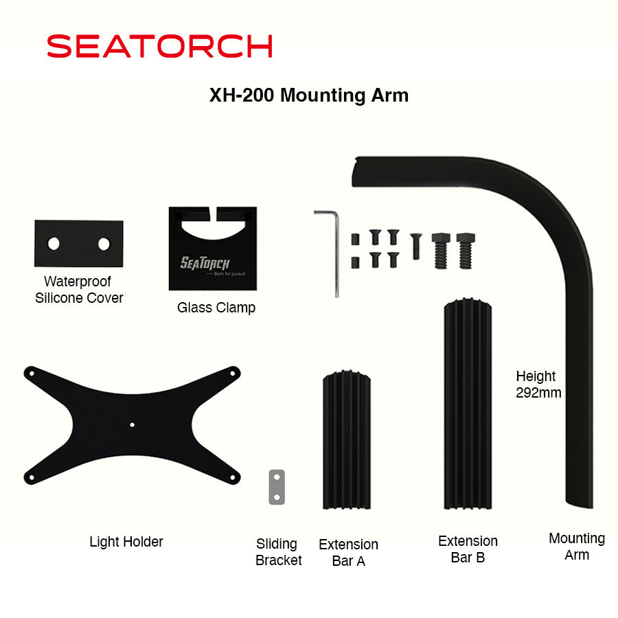 aquarium light mounting arm, reef tank light bracket, LM35 Pro mounting system, aquarium LED light holder, rimless tank light mount, marine aquarium lighting accessory, Seatorch mounting arm, reef aquarium light support